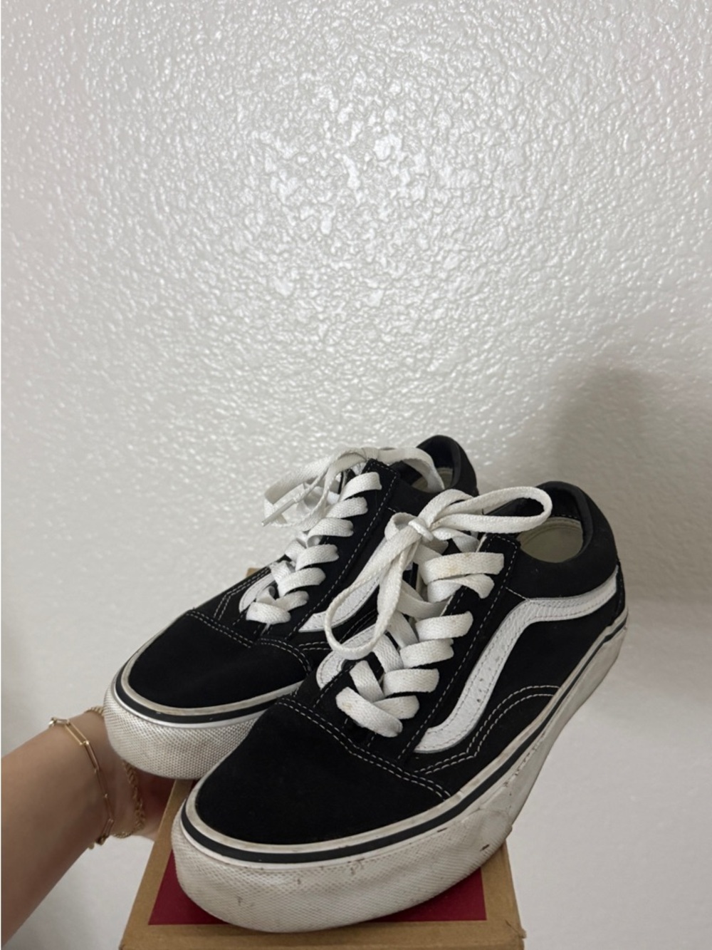 Vans Old Skool Black and White Low-Top Skate Sneakers - Picture 3 of 5